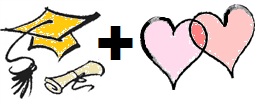 graphic with a graduation cap and diploma with a 'plus' two hearts