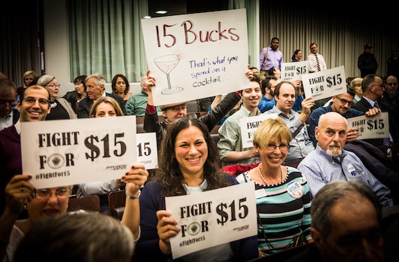 JUFJ members advocating $15 minimum wage