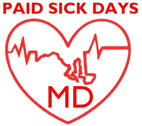 logo with a heart that has a skyline and MD in it. The top text says "Paid sick days"