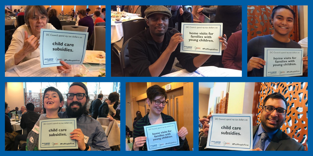 collage of people holding "DC COUNCIL SPEND MY MONEY ON" signs