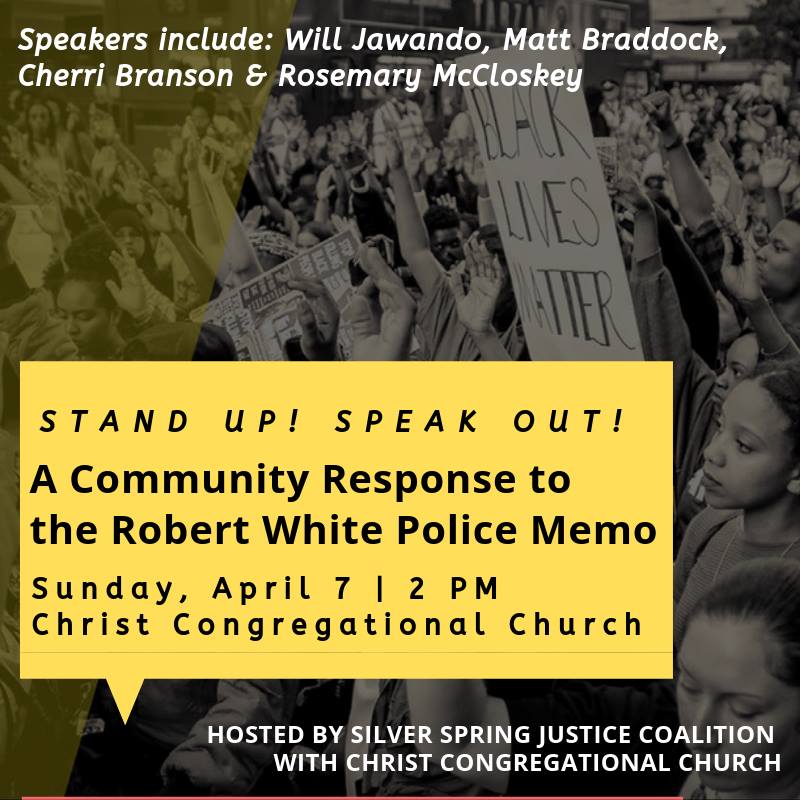 graphic image promoting community response to robert white police memo