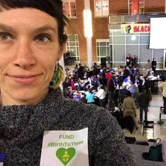 alexdoddsprofilephoto selfie of someone wearing fund birth to three campaign sticker
