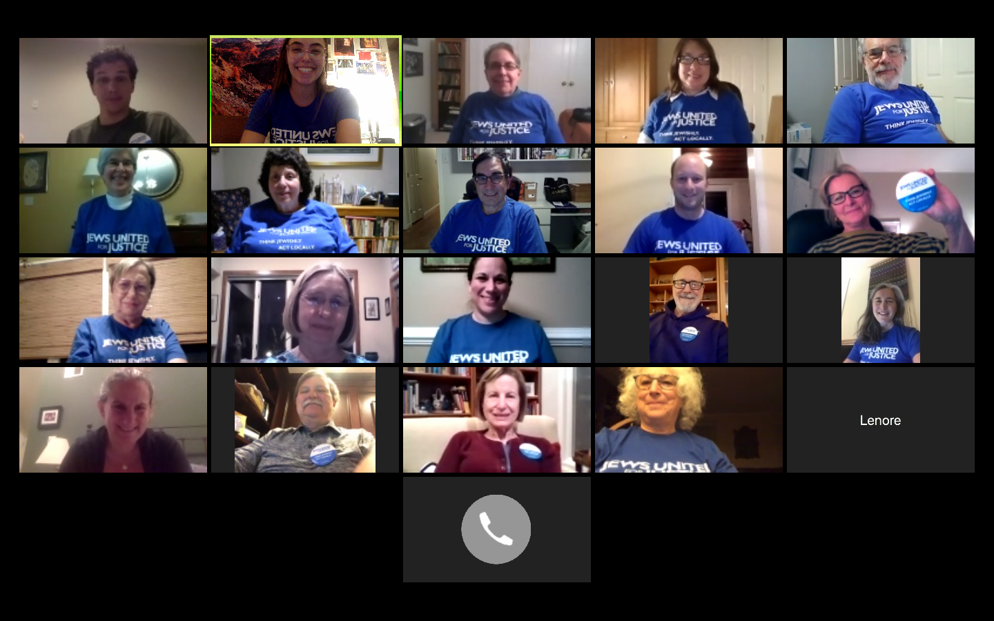20 JUFJ members on a Zoom call