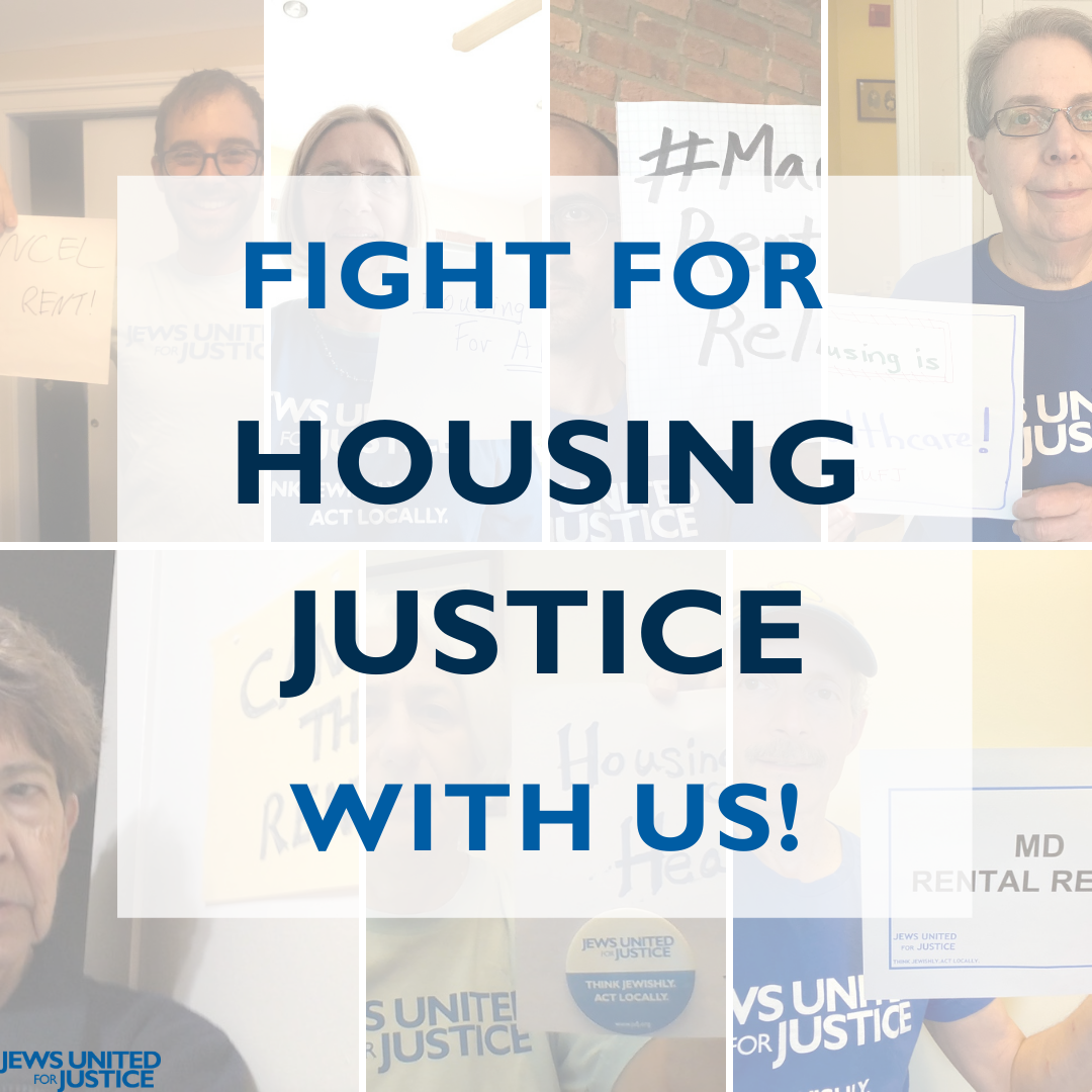 People holding signs; text saying Fight for Housing Justice with us