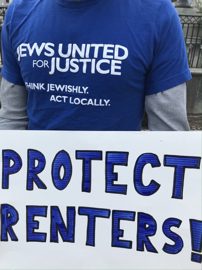 Protect Renters! Sign with JUFJ shirt