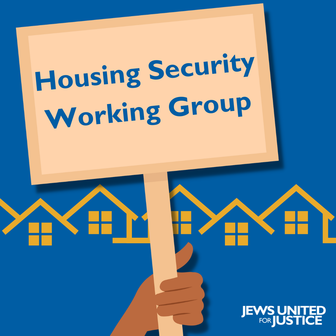 hand holding a sign reading: Housing Security Working Group