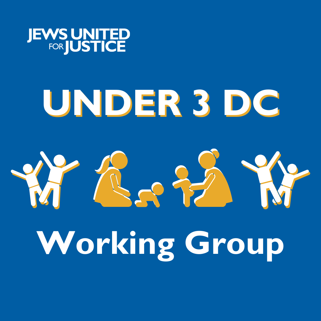 Children playing with caregivers with text: Under 3 DC Working Group