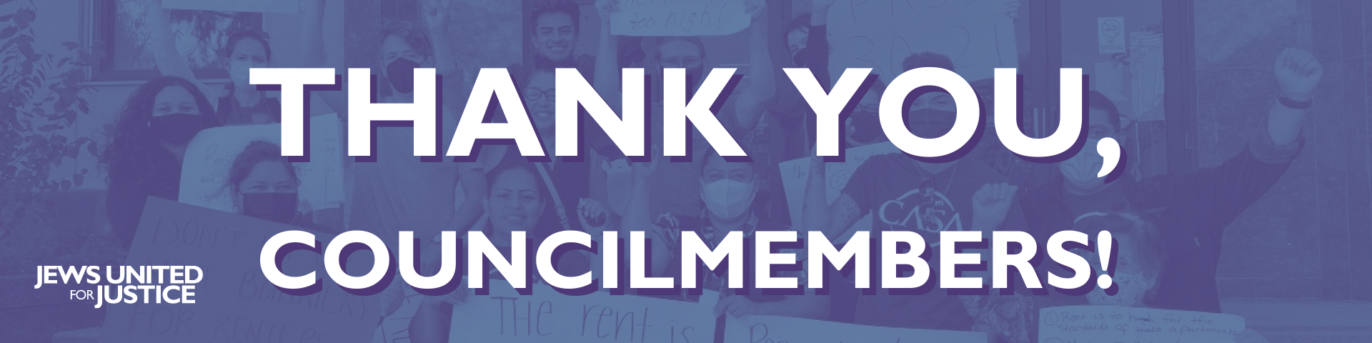 People holding signs with text overlaid: Thank you, Councilmembers!