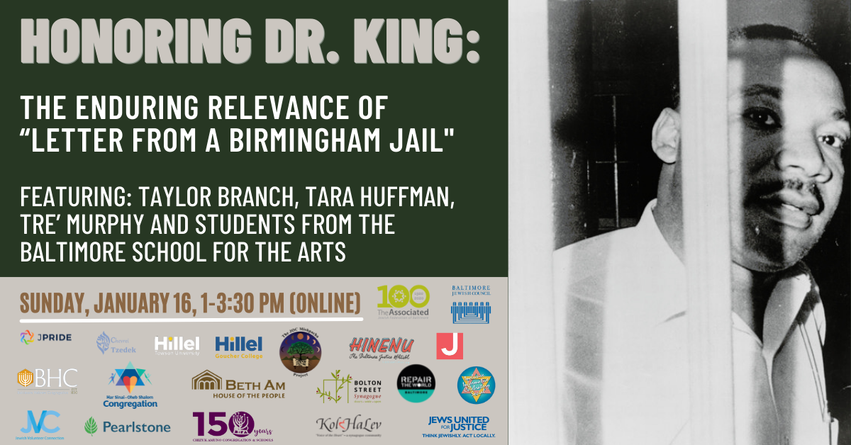 Honoring Dr King title featuring Taylor Branch, Tara Huffman, Tre' Murphy and students from the Baltimore School of the Arts.