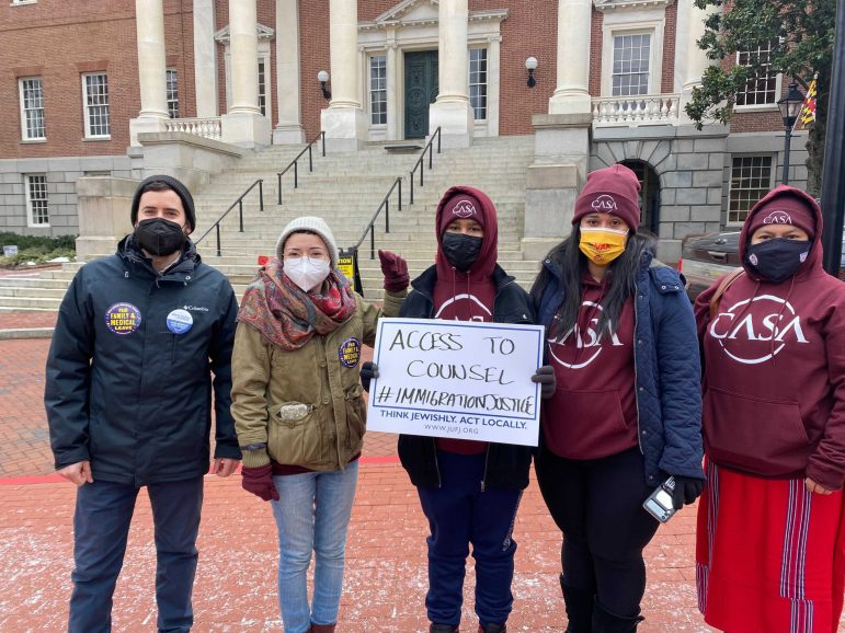 Members of JUFJ and CASA gathered in Annapolis in support of immigrant justice legislation