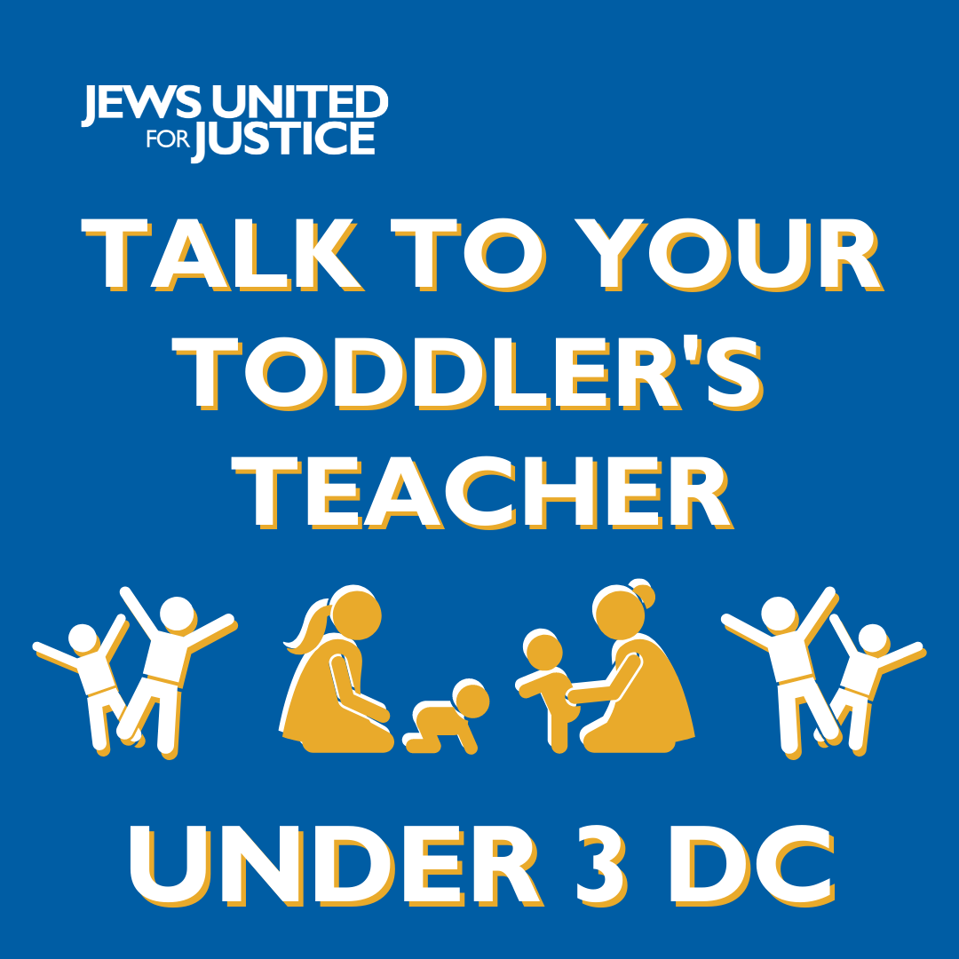 Children playing with caregivers with text: Talk to your Toddler's Teacher