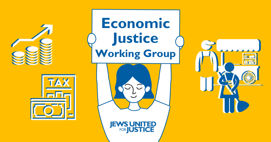 Person holding sign "Economic Justice Working Group"