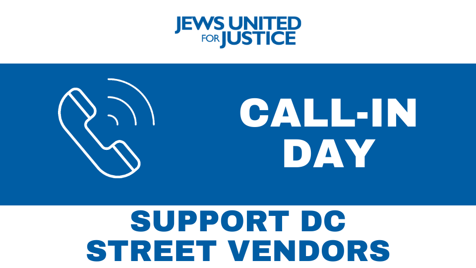 Vibrating phone with text: Call-In Day Support DC Street Vendors