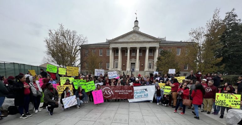 Members of CASA, JUFJ, and Health Care for All Coalition rally for access to care for immigrants in Annapolis