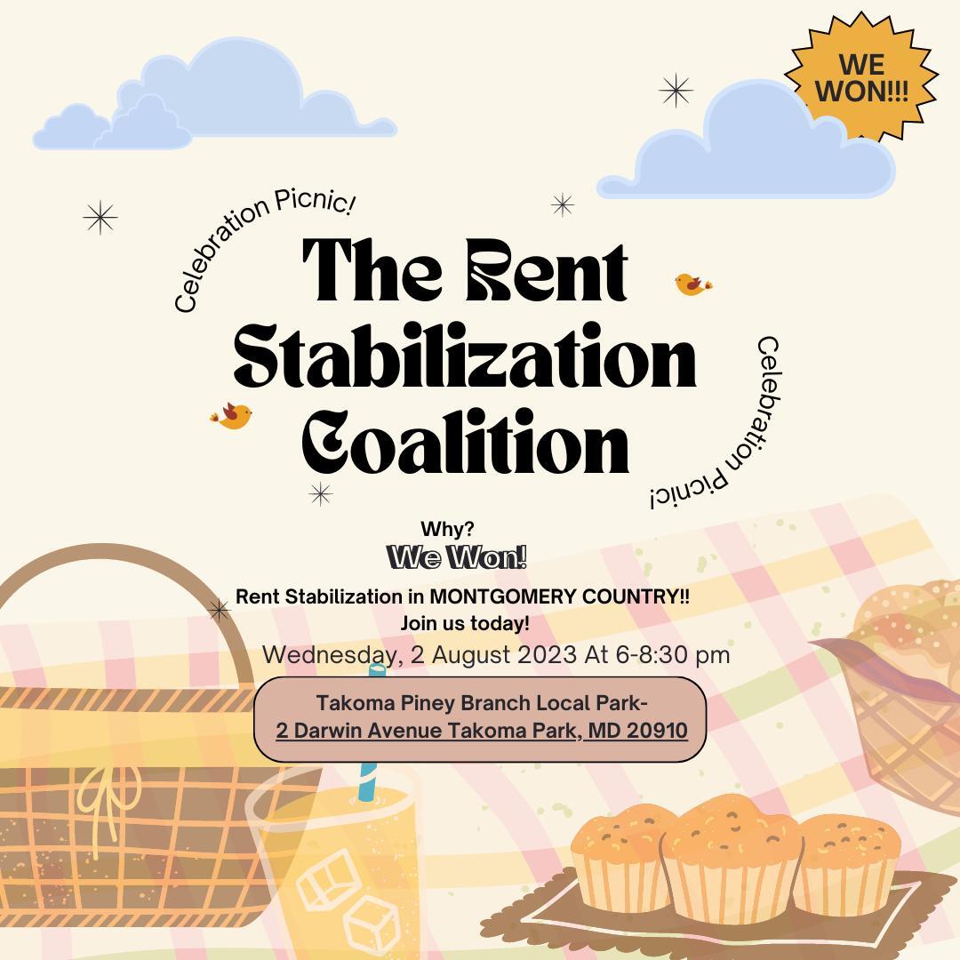 Picnic blanket with text: The Rent Stabilization Coalition