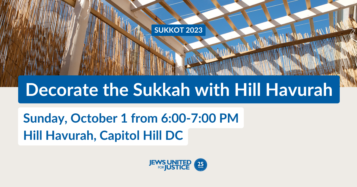 A blue sky seen through the roof of a sukkah