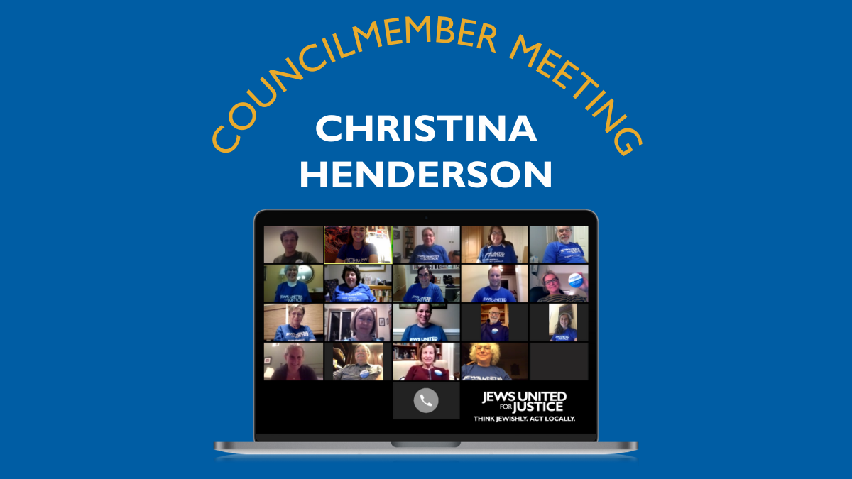 Laptop with Zoom meeting and text: Councilmember Meeting Christina Henderson