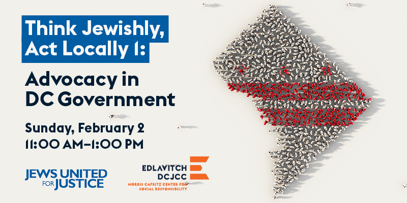 An outline of DC with the DC flag on it, made up of a crowd of people