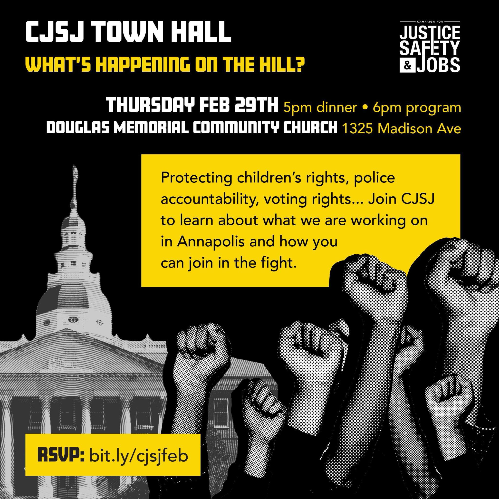 Fists raised next to the state house in Annapolis