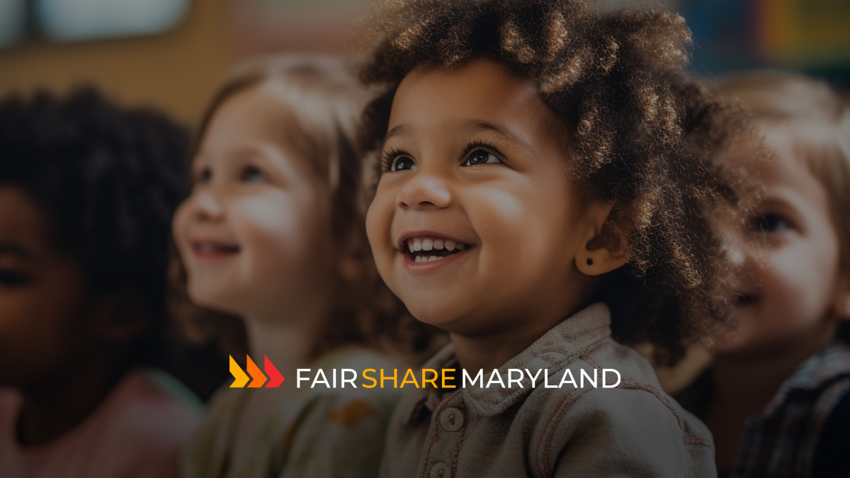 Smiling children with Fair Share Maryland logo